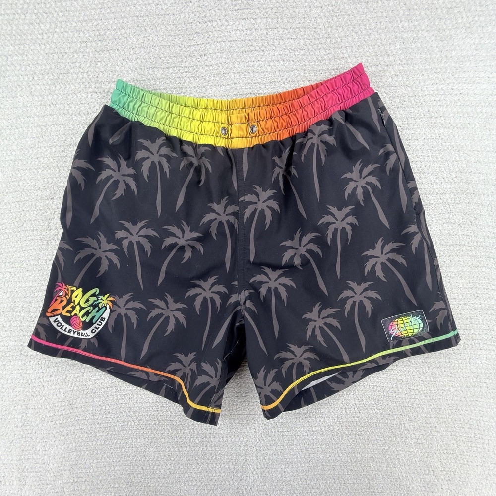 Slunks Big Beach Volleyball Shorts Mens M Palm Tree Rainbow Swim Athletic 5"